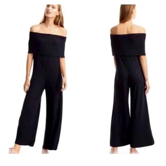 Lou & Gray Signature Soft Off Shoulder Wide Leg Jumpsuit Black Size Medium - Picture 1 of 9